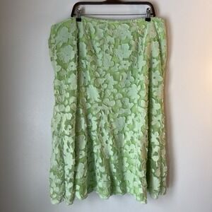 Cato Forest Fairy Green Mesh Midi Skirt Flowy Mature Floral Sheer Womens Size 22